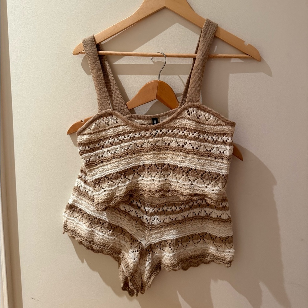 H&M Tan and Cream Knit Swim Coverup Coord Set